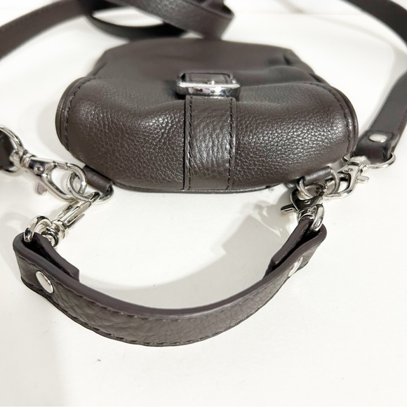 Levenger Pebbled Leather Fully lined Monogram Printed Crossbody Bag Silver Toned - Picture 8 of 13